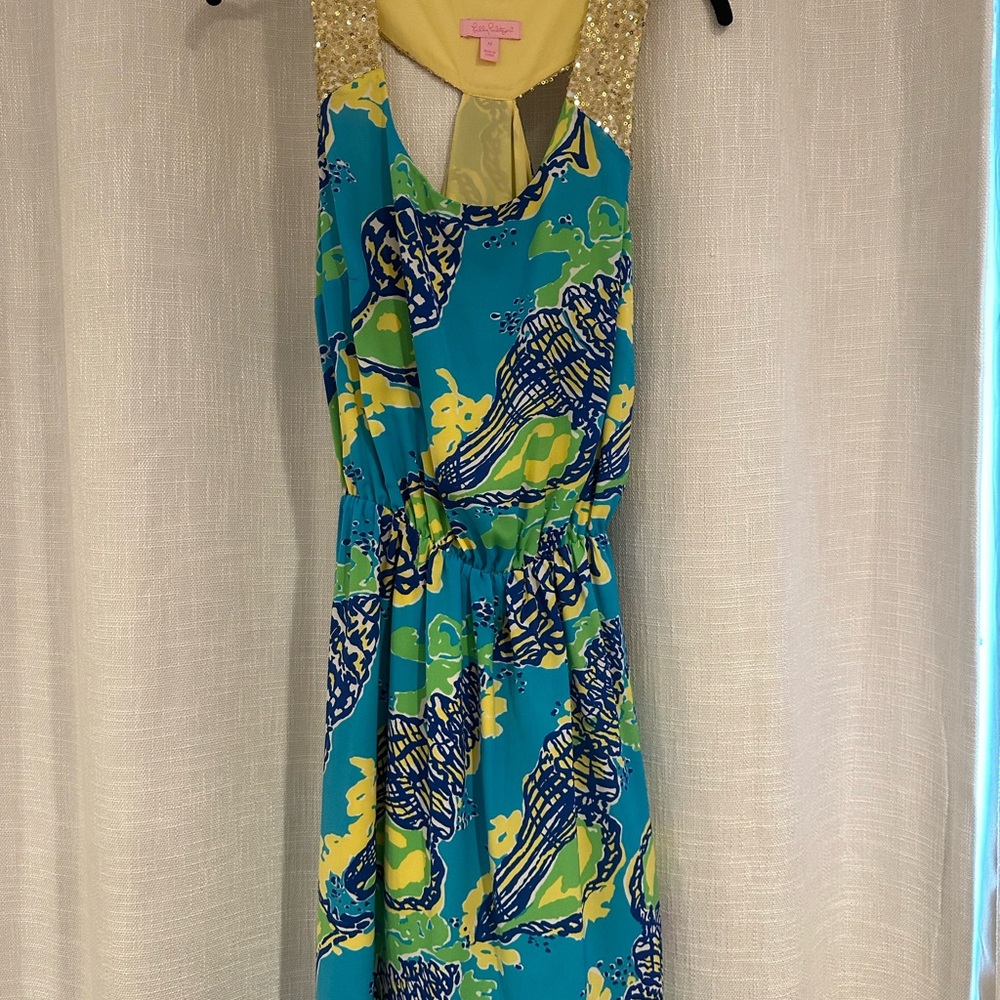 Lilly Pulitzer Yellow and Blue Dress with Gold Accents